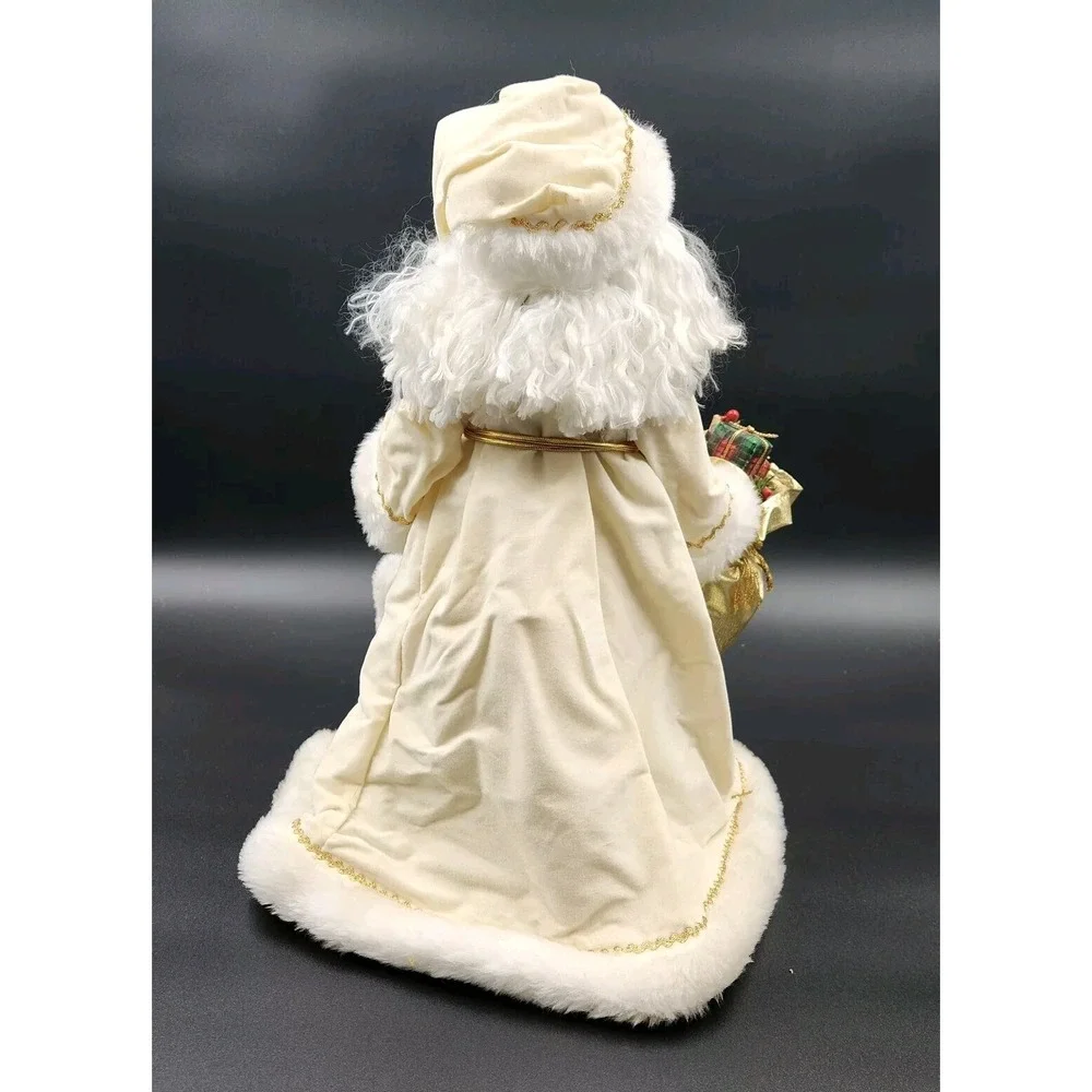 Santa Claus Christmas Tree Topper 16in Cream Gold Velvet Faux Fur Figurine